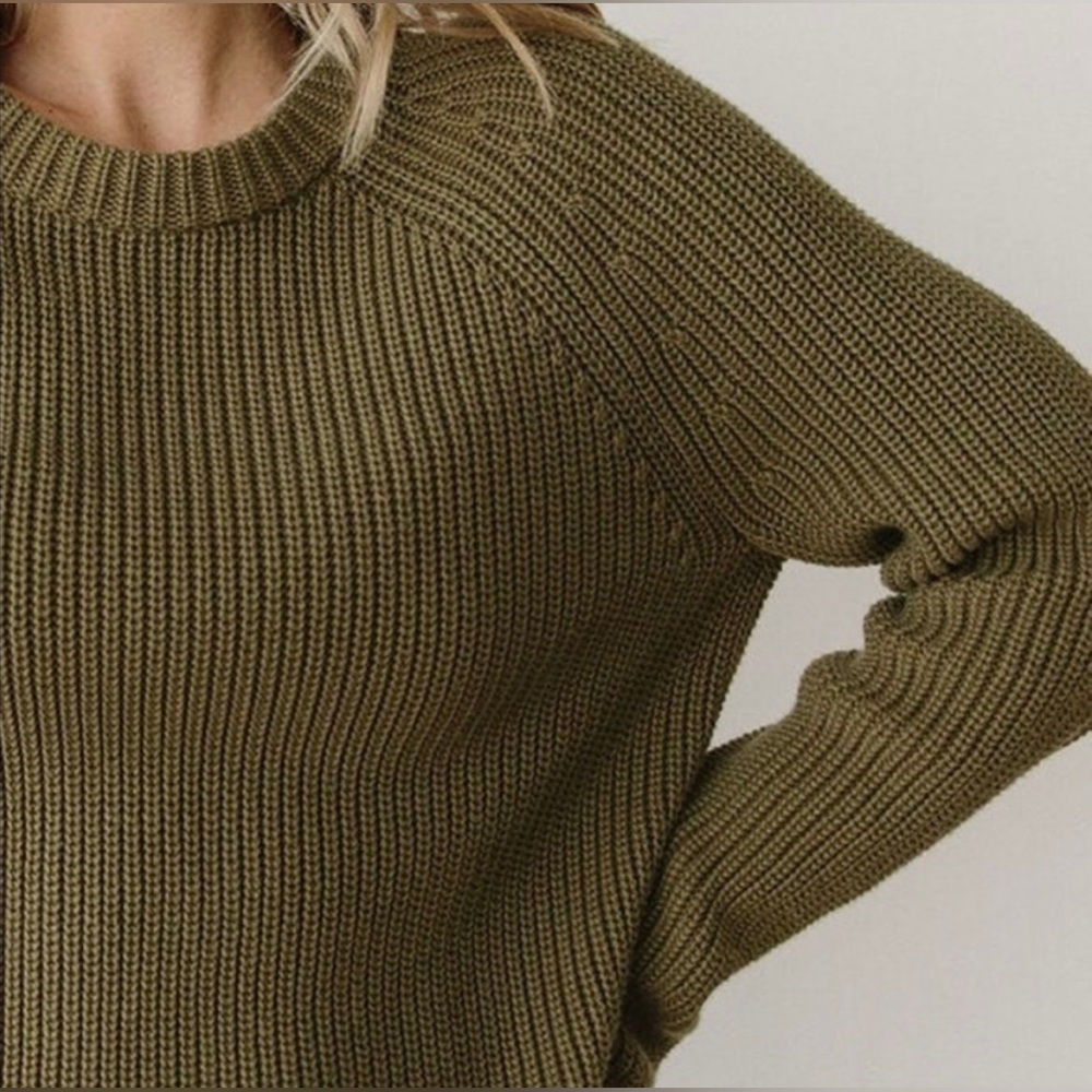Jenni Kayne Cotton Fisherman Sweater in Olive, size small
